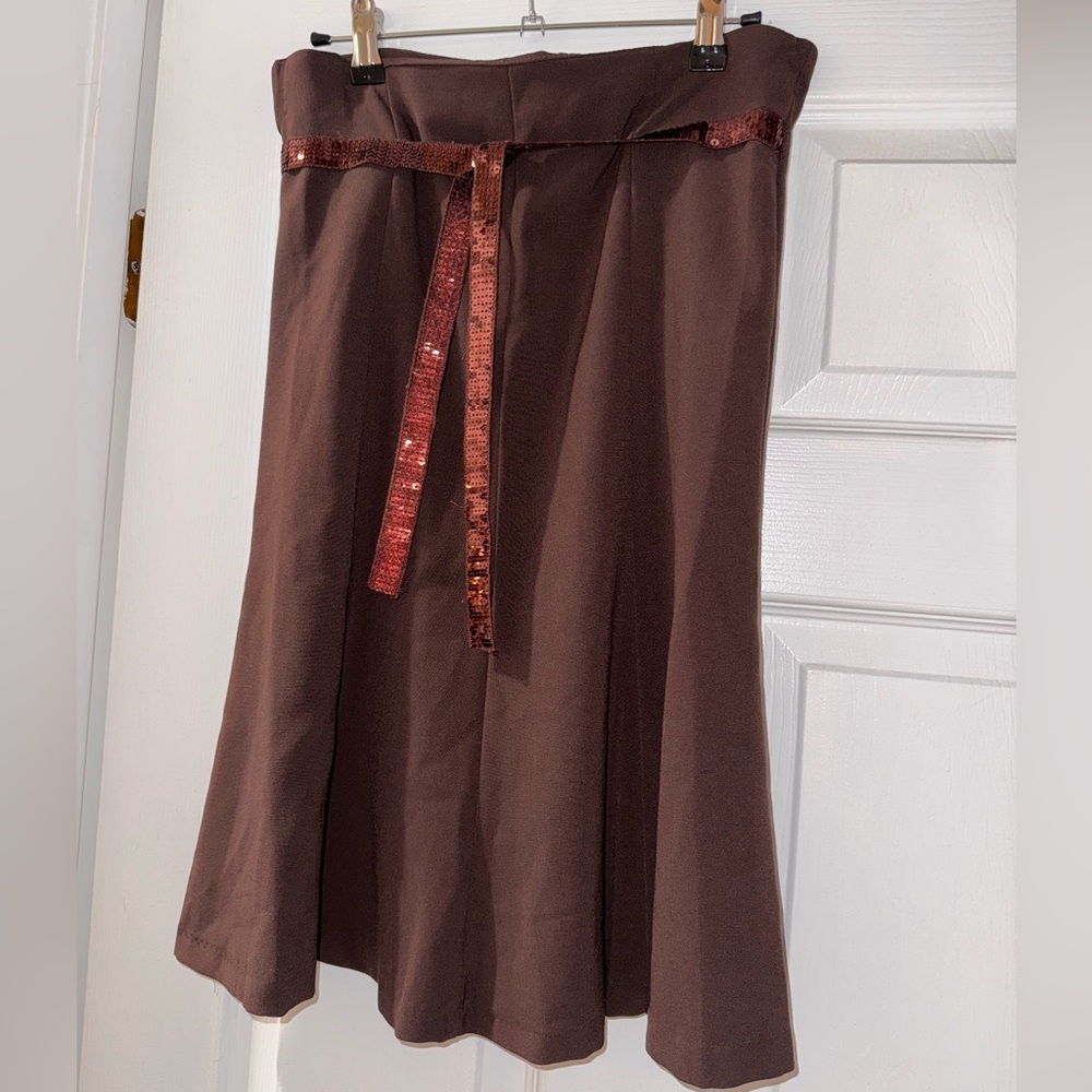 Elegant Y2K 90s festival business fall winter Brown midi skirt with Sequin Belt